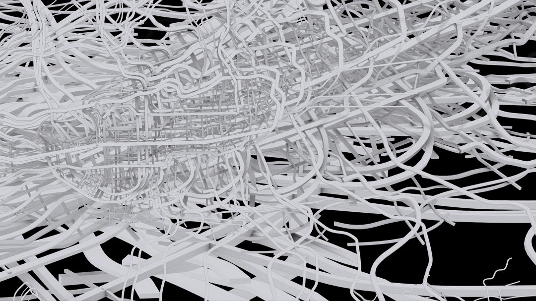 Urban Future Video Exhibition | NODE - From KUN to XIAN Audi Urban Futures Shenzhen China visual storytelling exhibition design architectural communications speculative work architecture animation multimedia 3d rendering diagrams motion graphics cartography Playhou.se Playhouse